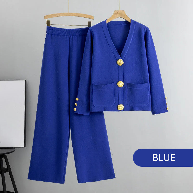 ⏳ Limited time 50% off! 💥Gold Button Soft Knit Trouser Co-Ord