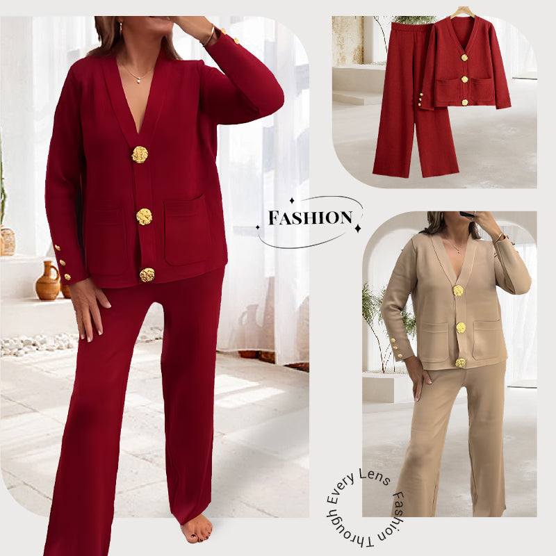 ⏳ Limited time 50% off! 💥Gold Button Soft Knit Trouser Co-Ord