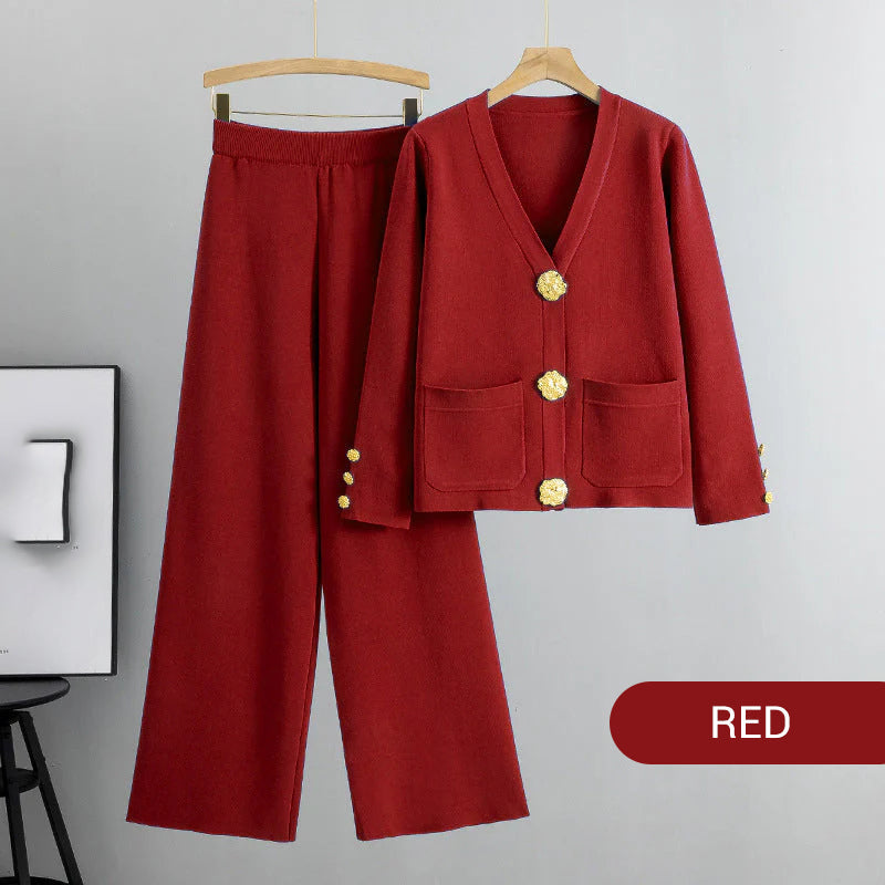 ⏳ Limited time 50% off! 💥Gold Button Soft Knit Trouser Co-Ord