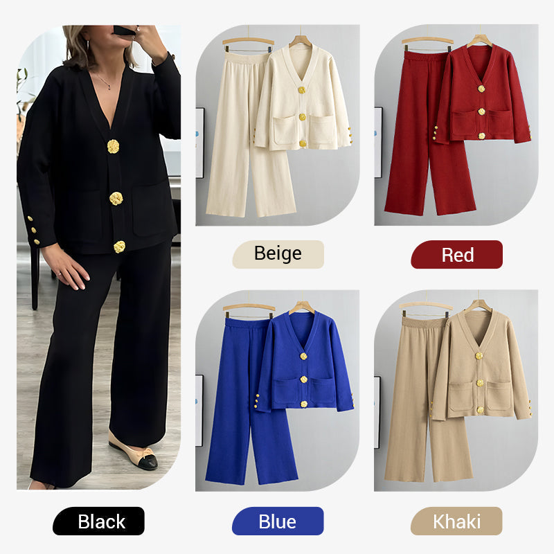 ⏳ Limited time 50% off! 💥Gold Button Soft Knit Trouser Co-Ord