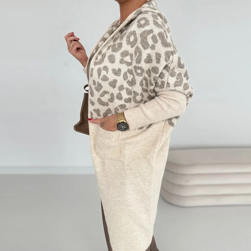 🐆 Wild Warmth Knit Jacket – Cozy Hooded Leopard Print with Pockets