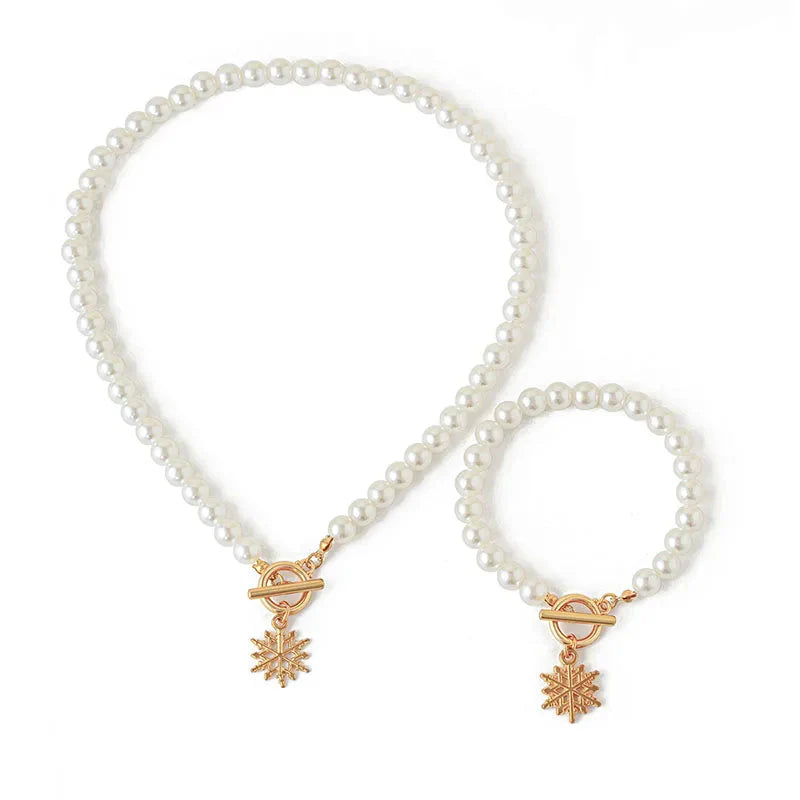 Pearl Necklace And Bracelet Set With Cherry Charm