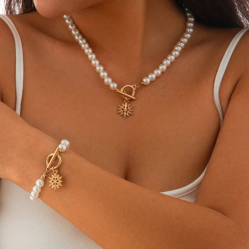 Pearl Necklace And Bracelet Set With Cherry Charm