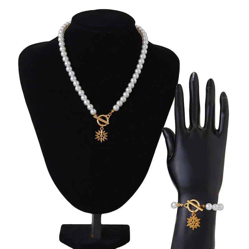 Pearl Necklace And Bracelet Set With Cherry Charm