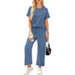 🌸Summer Hot Sale 50% OFF💖Women's Casual Short Sleeve Wide Leg Crop Pants Lounge Set