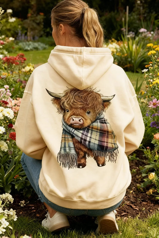 🐮 50% OFF!!🎁Cute Highland Cow Cozy Fleece-Lined Hooded Sweatshirt