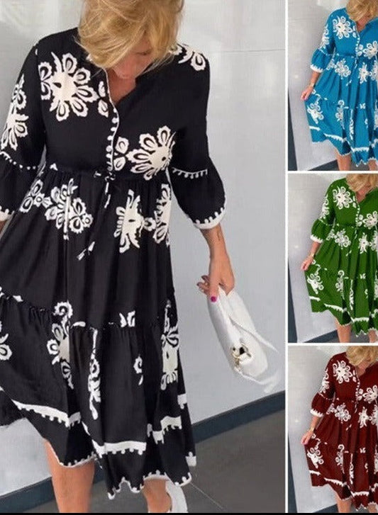 🔥Last Day 50% OFF🔥2025 New Elegant Fashion Printed 3/4 Sleeves Dress