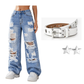 ✨ Effortless Everyday Style | Women's Distressed High-Rise Wide-Leg Jeans