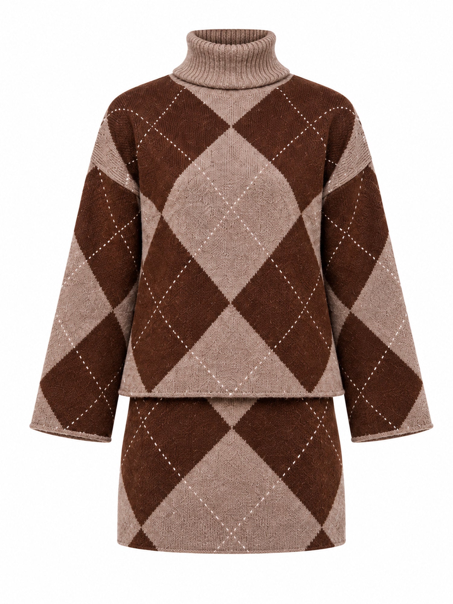 🍂✨ Women's Argyle Knit Sweater & Skirt Set – Elegant, Cosy & Effortlessly Chic