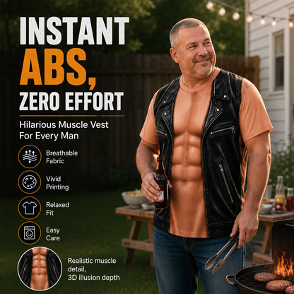 😄 Men's Funny Fake Muscle Print T-Shirt – Instant Muscle Look & Everyday Fun Style