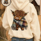 🐮 50% OFF!!🎁Cute Highland Cow Cozy Fleece-Lined Hooded Sweatshirt