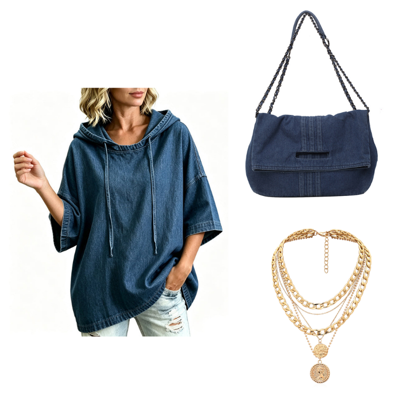 Women's Casual Loose Denim Hoodie – Relaxed Comfort & Effortless Autumn Style