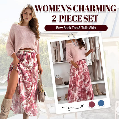 Crew Neck Top & Printed Belted Skirt Set