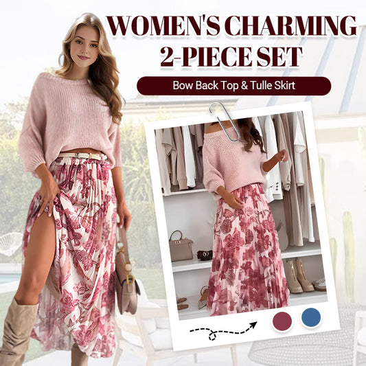 Crew Neck Top & Printed Belted Skirt Set