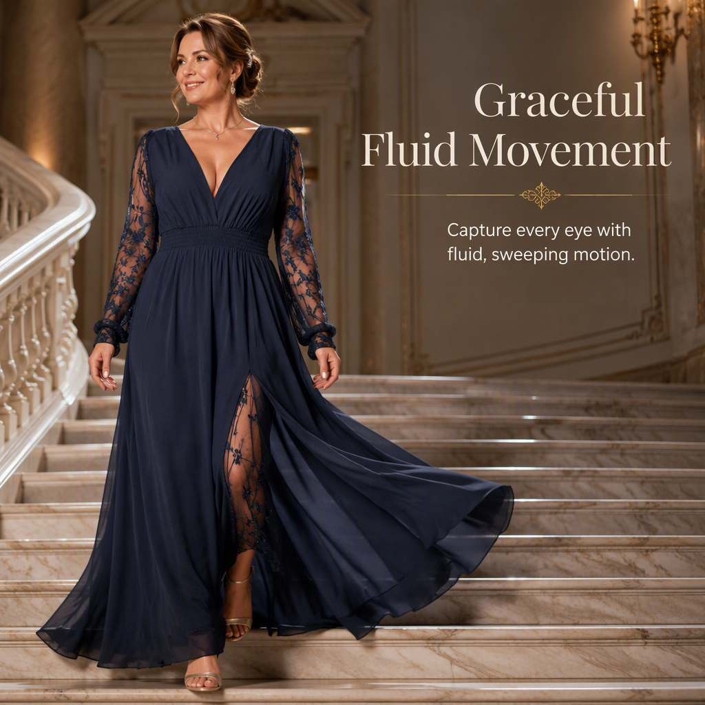 🌸 Women’s Elegant V Neck Lace Patchwork Maxi Dress – Elegant Feminine Style With Romantic Lace Details