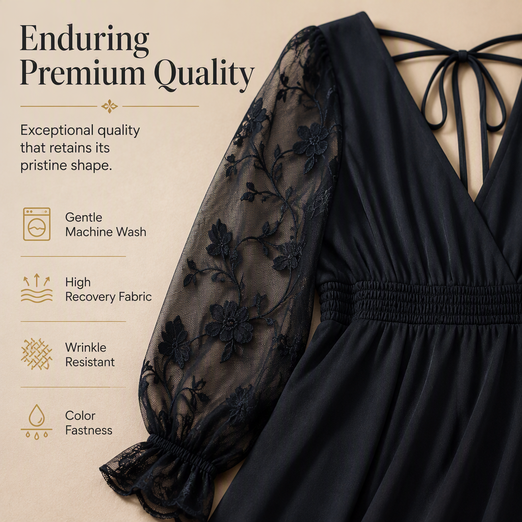 🌸 Women’s Elegant V Neck Lace Patchwork Maxi Dress – Elegant Feminine Style With Romantic Lace Details