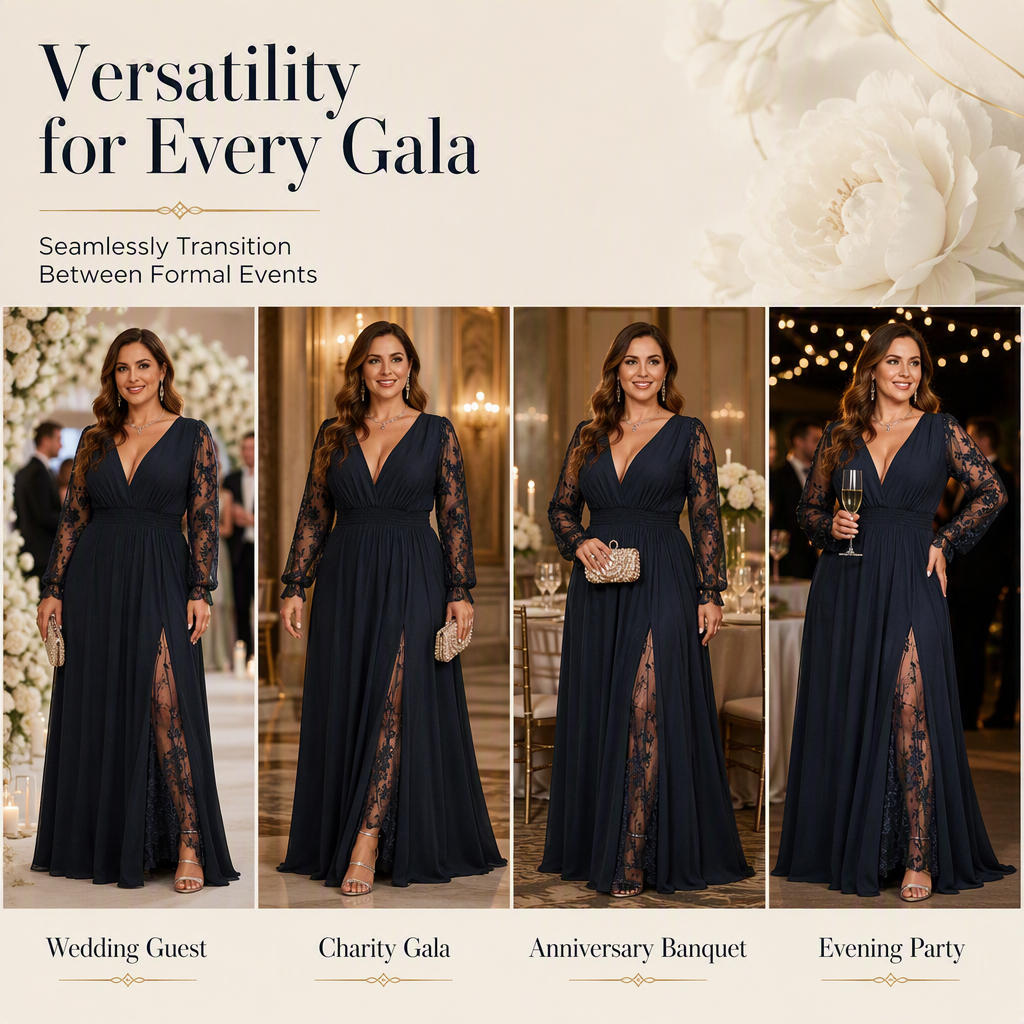 🌸 Women’s Elegant V Neck Lace Patchwork Maxi Dress – Elegant Feminine Style With Romantic Lace Details