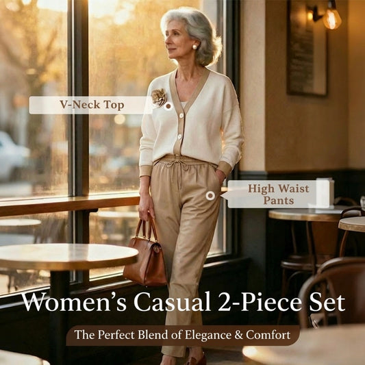 🔥Limited-time offer-Women’s Casual V-Neck Top & High Waist Pants 2-Piece Set🚛Free Shipping
