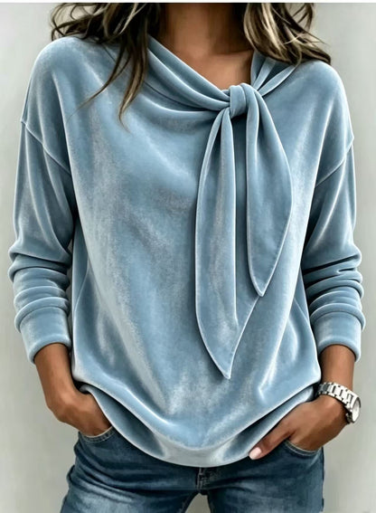 🌸Hot Sale 50% OFF!✨Fall Women Velvet Bow Tie Neck Long Sleeve Top