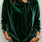 🌸Hot Sale 50% OFF!✨Fall Women Velvet Bow Tie Neck Long Sleeve Top