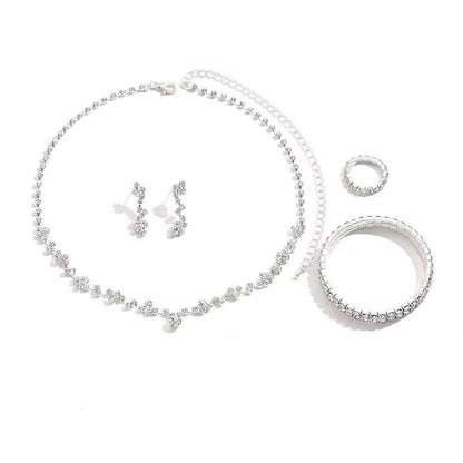 4Pcs Sparkly Necklace Earrings Bracelet Ring