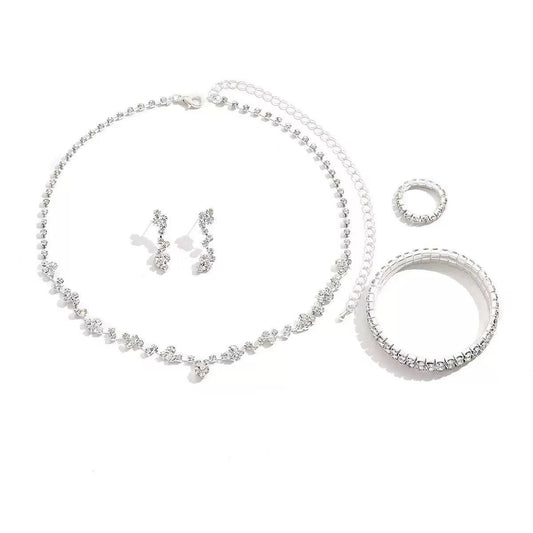 4Pcs Sparkly Necklace Earrings Bracelet Ring