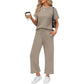 🌸Summer Hot Sale 50% OFF💖Women's Casual Short Sleeve Wide Leg Crop Pants Lounge Set