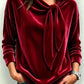 🌸Hot Sale 50% OFF!✨Fall Women Velvet Bow Tie Neck Long Sleeve Top