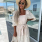 🌷Limited Sale 50% OFF🍃Women’s Trendy Patchwork Tie Waist Square Neck Long Dress