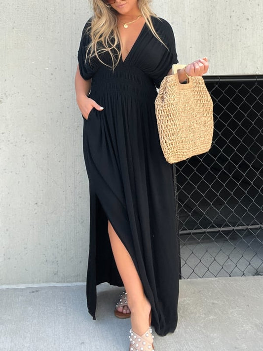 🔥50% OFF💗New Slit v-neck effortless maxi long dress-3pcs