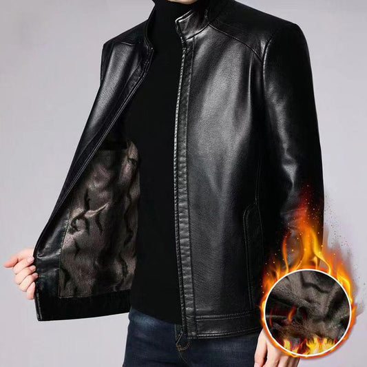 🔥Men’s New Fall/Winter Haining Leather Jacket for Men: Fleece-Lined and Plus Size! 🧥✨