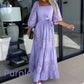 🌷Limited Sale 50% OFF🍃Women’s Trendy Patchwork Tie Waist Square Neck Long Dress