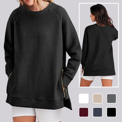 Loose-Fitting Long-Sleeved Sweatshirt with Side Zippers