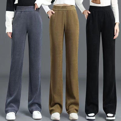 🍂 New Fall/Winter🍂 Women’s High-Waisted Velvet Straight Pants | Stylish Fleece-Lined Wide-Leg Trousers