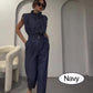Fashion High Collar Sleeveless Waist Cinching Jumpsuit