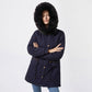 Women's Mid-Length Hooded Coat with Faux Fur Collar
