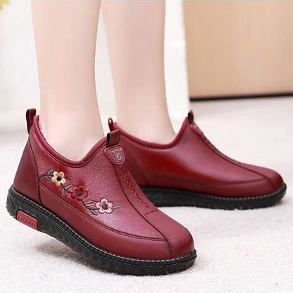 Leather Fur Moccasins Women Loafers for Elderly Female Soft Warm