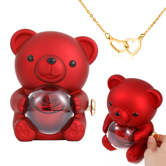 ⏰🌹Valentine's Day Surprise Sale 68% OFF!!💝Cute Teddy Bear with Preserved Rose--Necklace📿+Eternal Rose🌹+Teddy Bear🧸