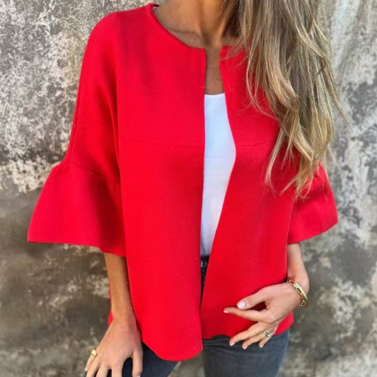 Women's Round Neck Flare Sleeve Short Jacket