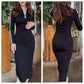 Women’s Long Sleeve V-Neck Bodycon Split Dress