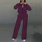 (Free shipping)Women's Two-Piece Relaxed Fit Set - Zippered Jacket and Wide-Leg Pants