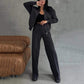 (Free shipping)Women's Two-Piece Relaxed Fit Set - Zippered Jacket and Wide-Leg Pants
