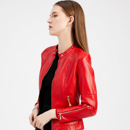 Women's Slim Short PU Leather Jacket