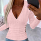Women's Trendy Solid Color V-Neck Long Sleeve Top