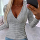 Women's Trendy Solid Color V-Neck Long Sleeve Top