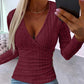 Women's Trendy Solid Color V-Neck Long Sleeve Top