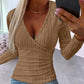 Women's Trendy Solid Color V-Neck Long Sleeve Top