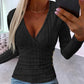Women's Trendy Solid Color V-Neck Long Sleeve Top