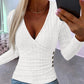 Women's Trendy Solid Color V-Neck Long Sleeve Top