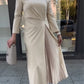 ⏳Time-limited 50% OFF⏰Round Neck Waist Ruched Hem Long Sleeve Dress